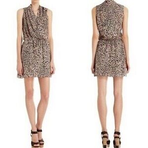 Parker Silk Leopard Print Cowl Neck Mini Dress Size XS Tan/Black